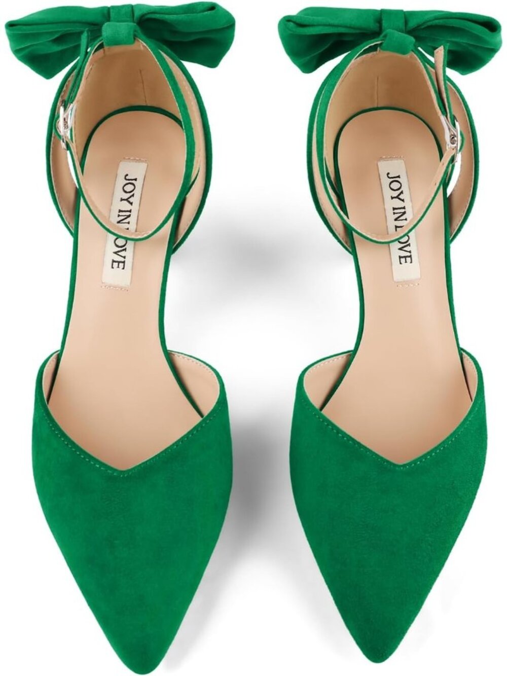 Women's Green Pumps Kitten Bow Heels Closed Pointed Toe Sandals Ankle Strap - Picture 5 of 6